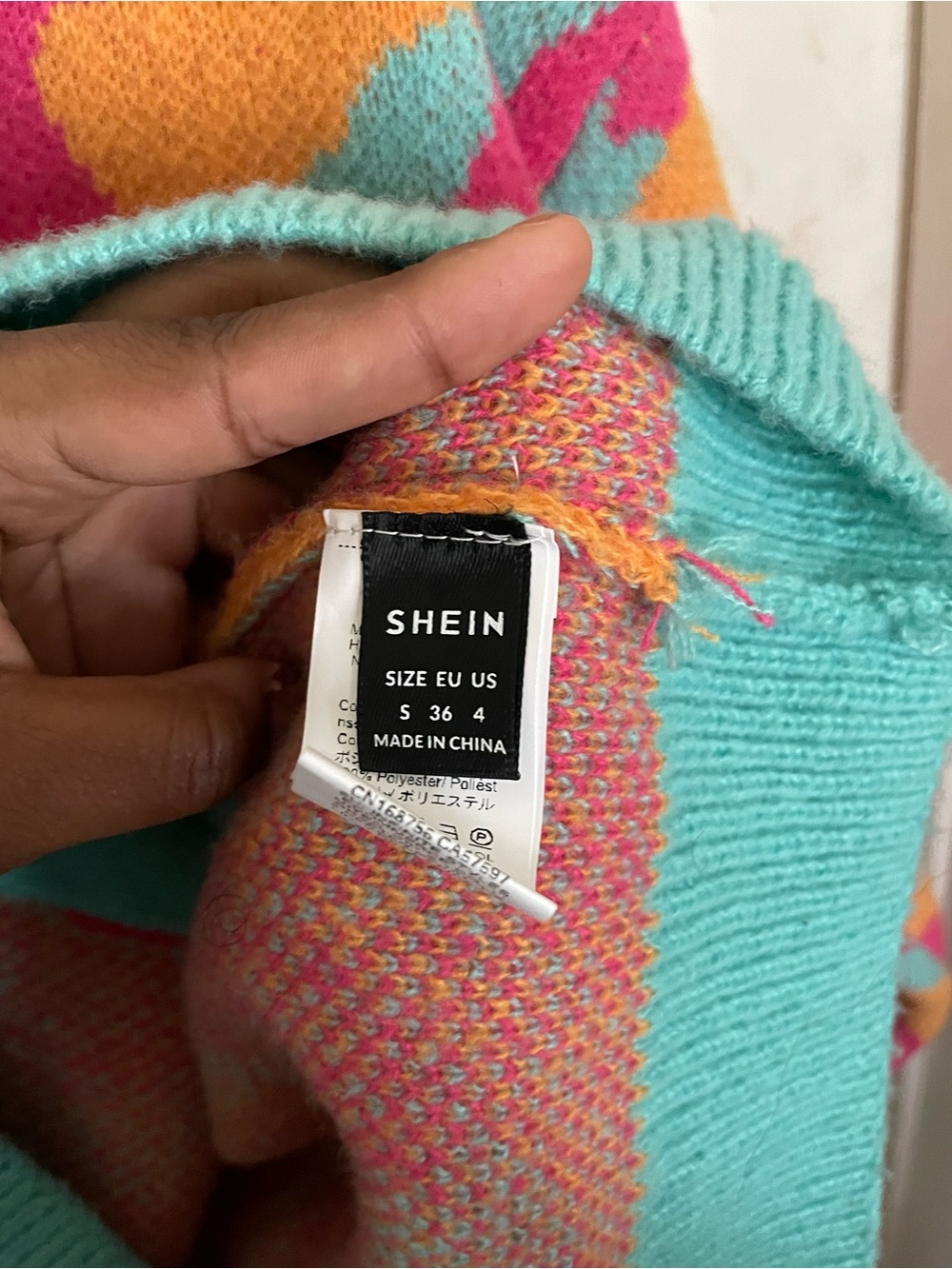 SHEIN Orange, Pink & Teal Colorblock Button Cardigan - Picture 3 of 3